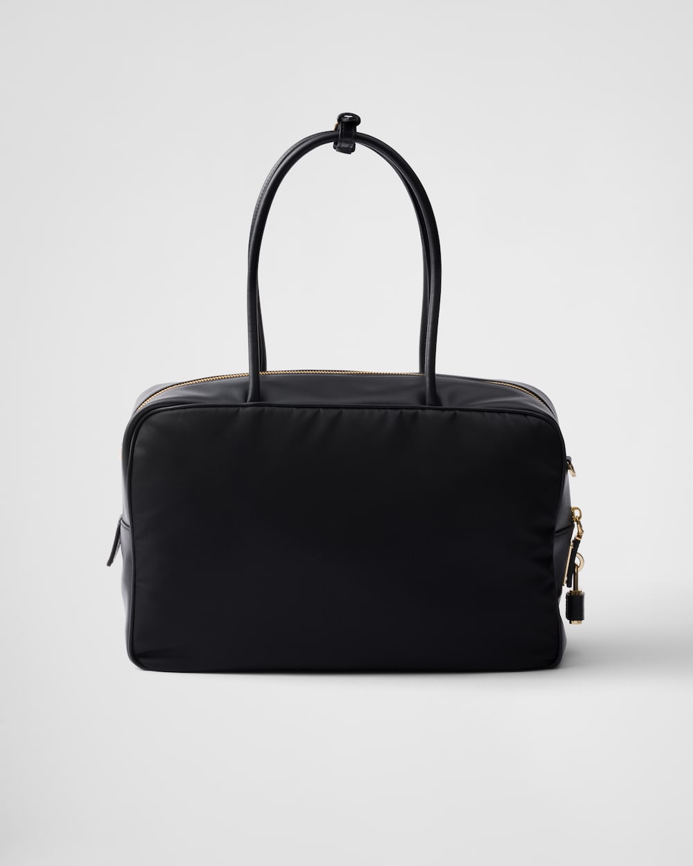 Large Re-Nylon and Leather Top-Handle Bag With Padlock - Image 5